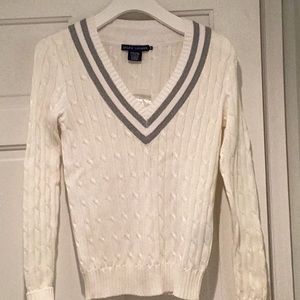 Ralph Lauren Cable Knit Sweater With Silver Trim Women’s size M NWOT